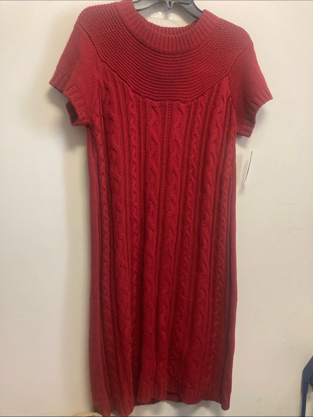 NEW DIRECTIONS/Red Cable-Knit Short-Sleeve Midi Dress